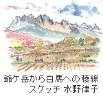 挿絵：爺ケ岳から白馬への稜線(スケッチ 水野律子)